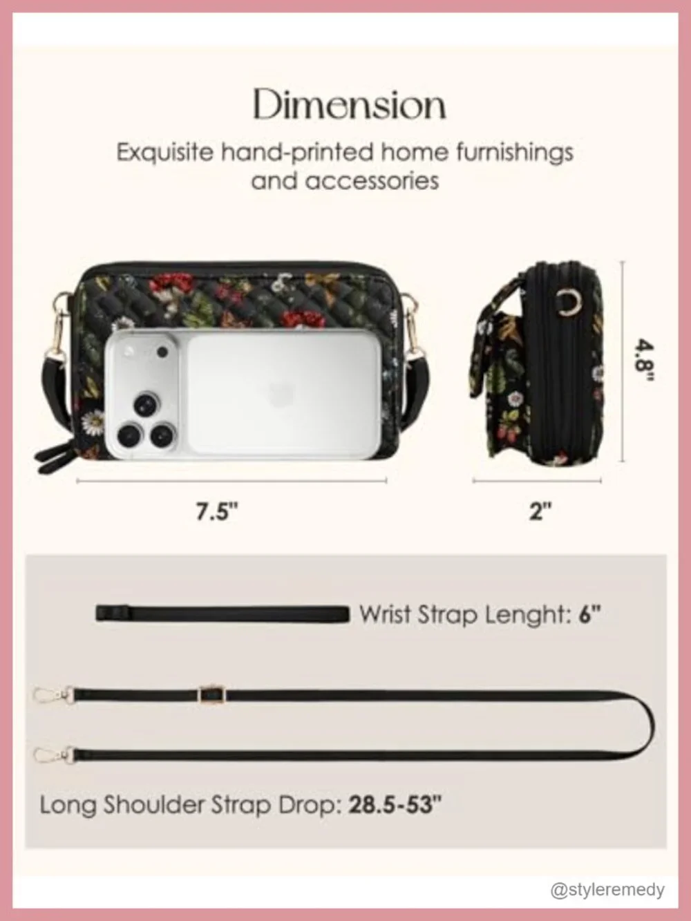 Quilted Cotton Crossbody Bag Women Phone Purse RFID Blocking Adjustable Strap